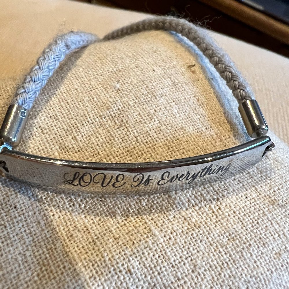 "LOVE is Everything" Stella & Dot/KEEP Silver and Grey Pulley Bracelet